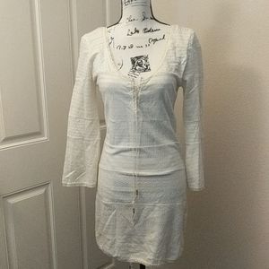 Bodycon Eyelets Design Cream Mini Dress